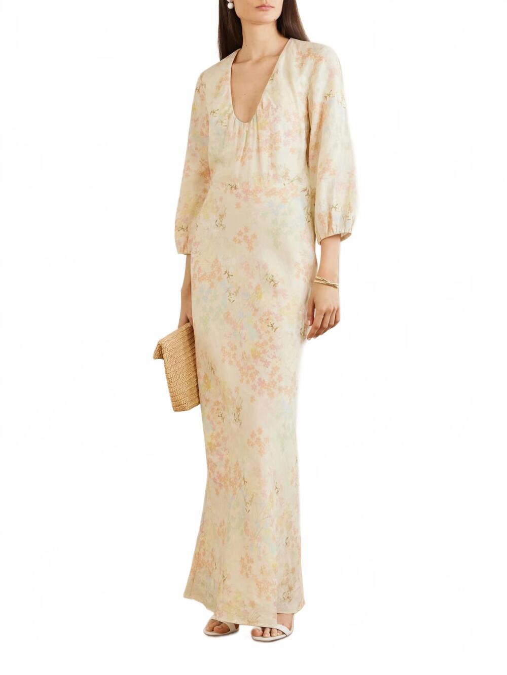 NEW BERNADETTE beau floral-print linen maxi dress in cream